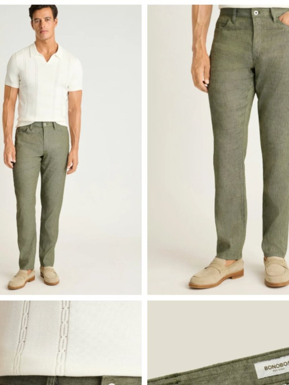 Green Twill BONOBOS Coastal Linen 5-Pocket Pants NWT (Mens 34/34)